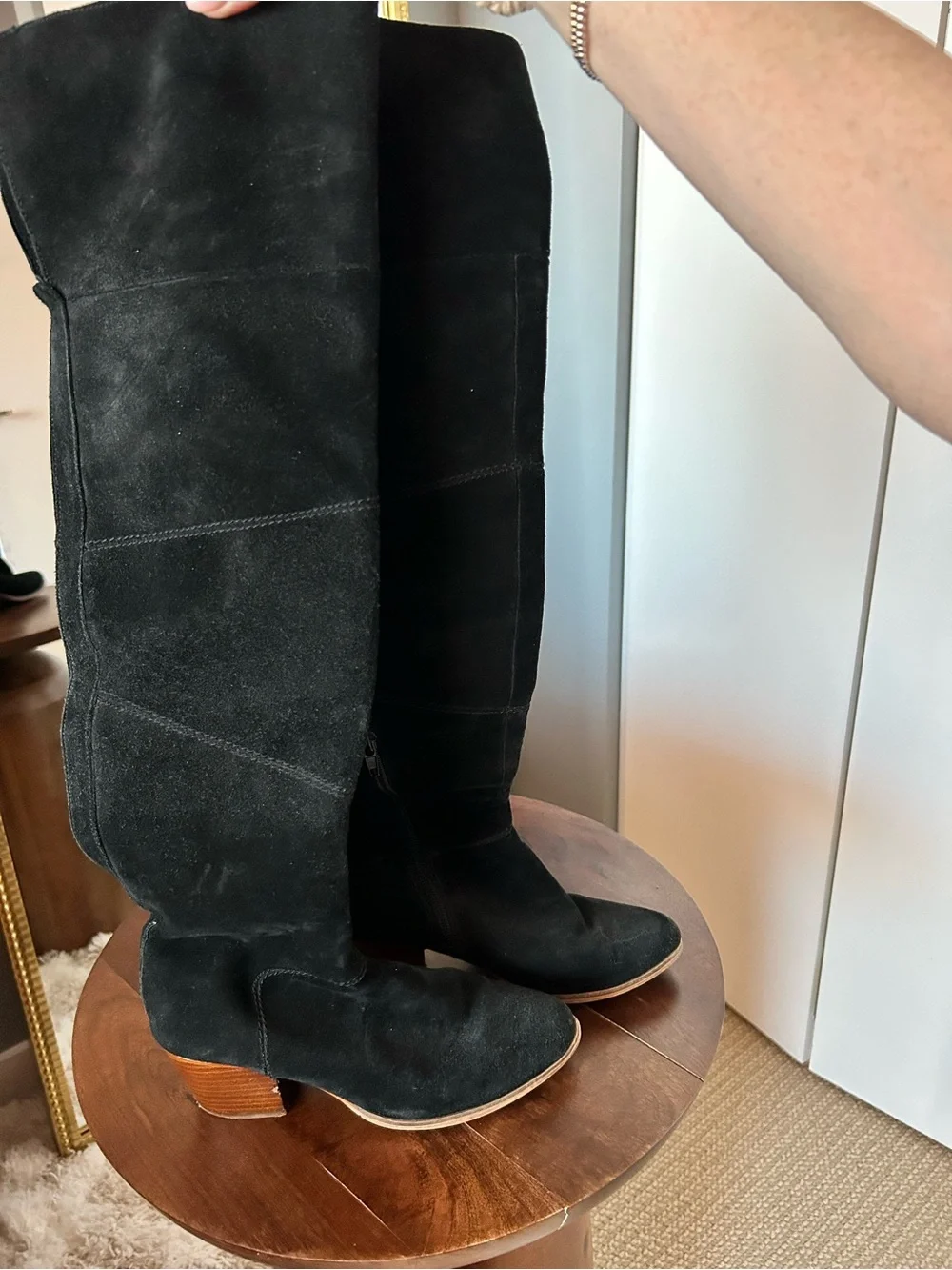 Black Suede Knee-High Boots - Classic Women's Riding Style
